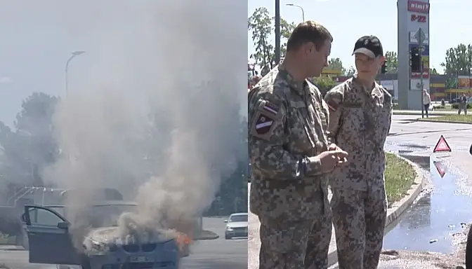 В загоревшейся на Маскавас машине ехали женщины с тремя детьми. На помощь им пришли яунсарги