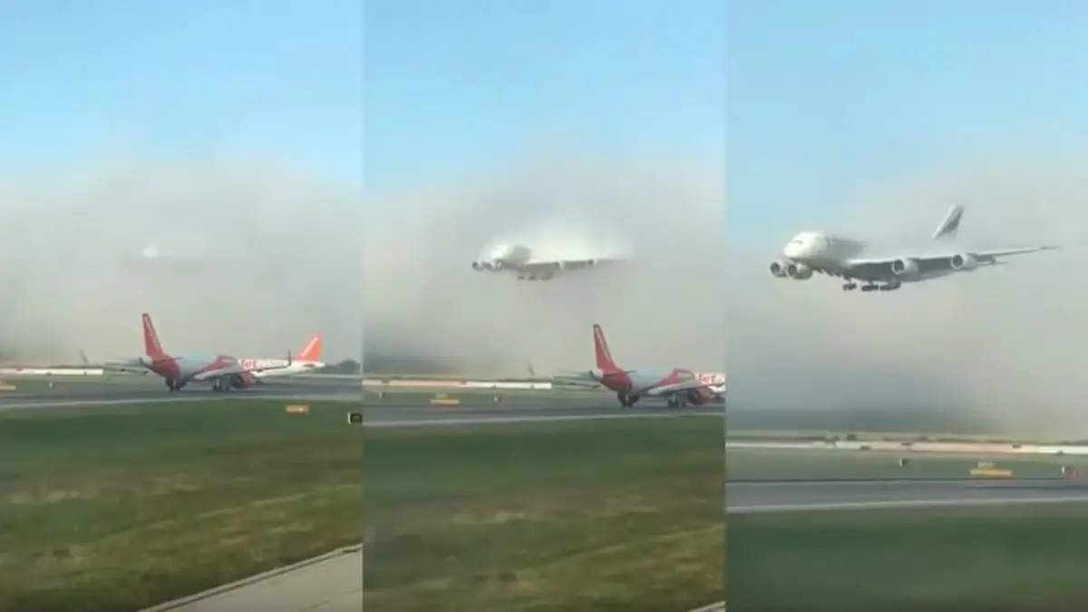 Посадка появившегося из ниоткуда гигантского самолета попала на ВИДЕО