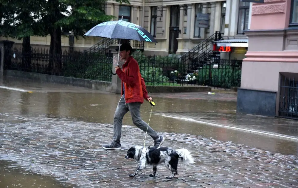 Rīgā pēc stiprām lietusgāzēm applūdušas ielas un kavējas tramvaja kustība