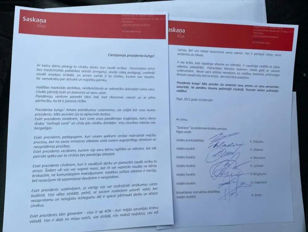 «Saskaņas» Rīgas nodaļa aicina Levitu rosināt atlaist valdību
