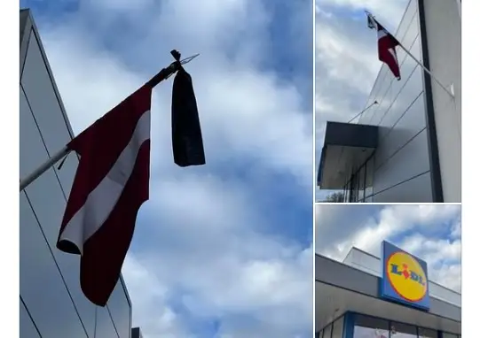 «Какое неуважение!» 25 марта на флаге возле магазина «Lidl» повесили черный мусорный пакет: идет расследование