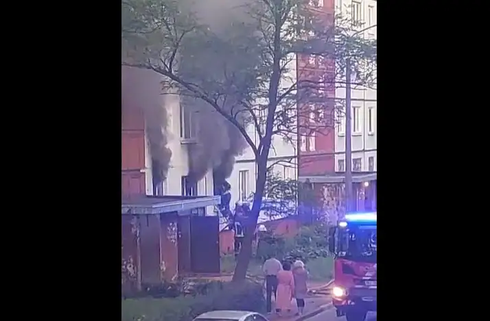Пожар в Плявниеках: из окон квартиры валит черный дым. ВИДЕО