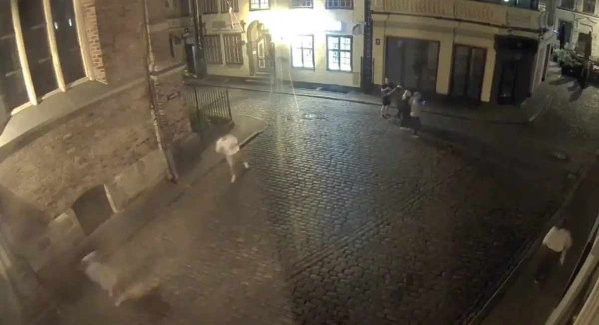 Пьяные туристы в Риге надругались над флагом Украины (ВИДЕО)