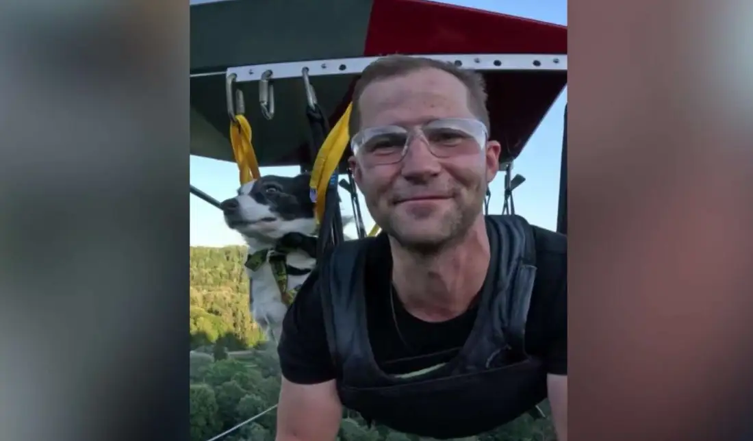 Такая любовь? Латвиец прокатил собаку на экстремальном аттракционе в Сигулде