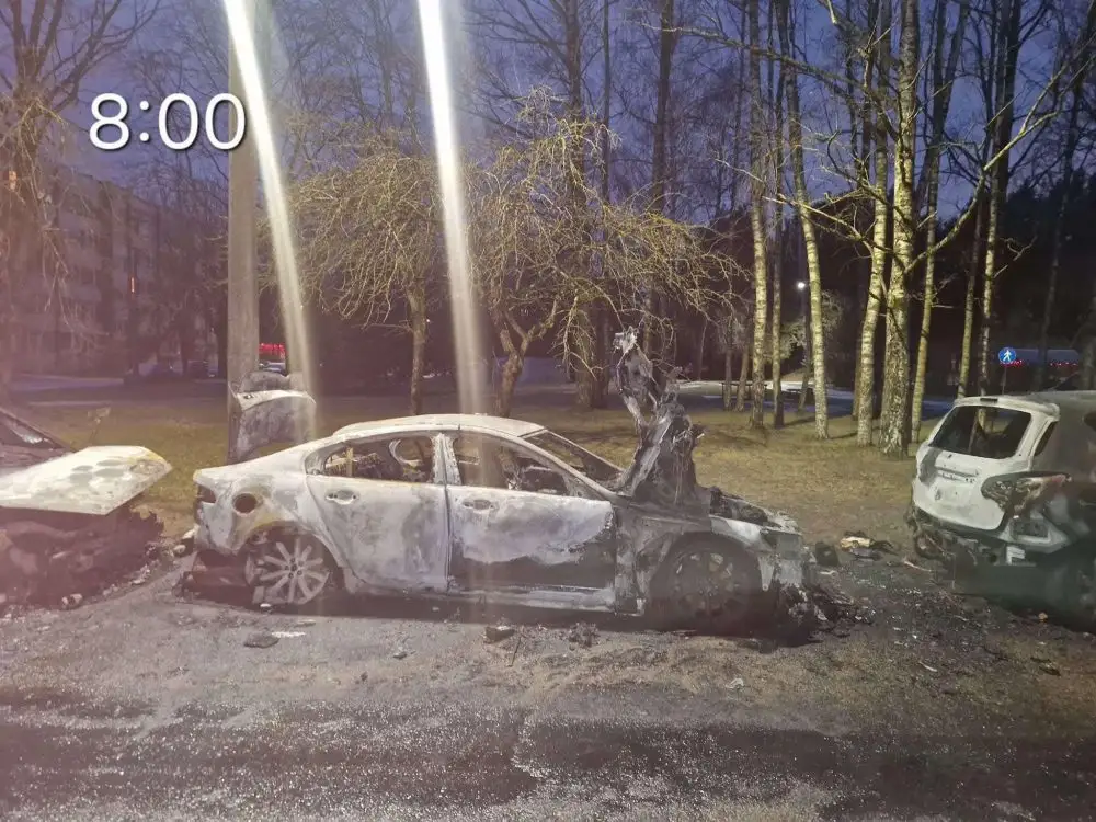 Ночью в Валдлаучи сгорело несколько автомобилей. ФОТО