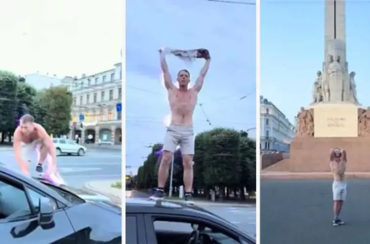 Полуголый юноша у памятника Свободы под «Катюшу»: зачем?