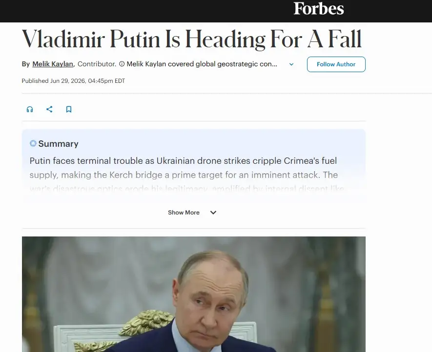 Убийство, переворот или показательный суд: обозреватель Forbes описал возможный конец Путина