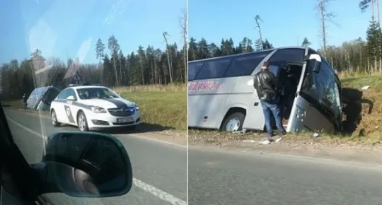 Под Бауской разбился автобус из Белоруссии: 5 пострадавших (ФОТО, ВИДЕО)