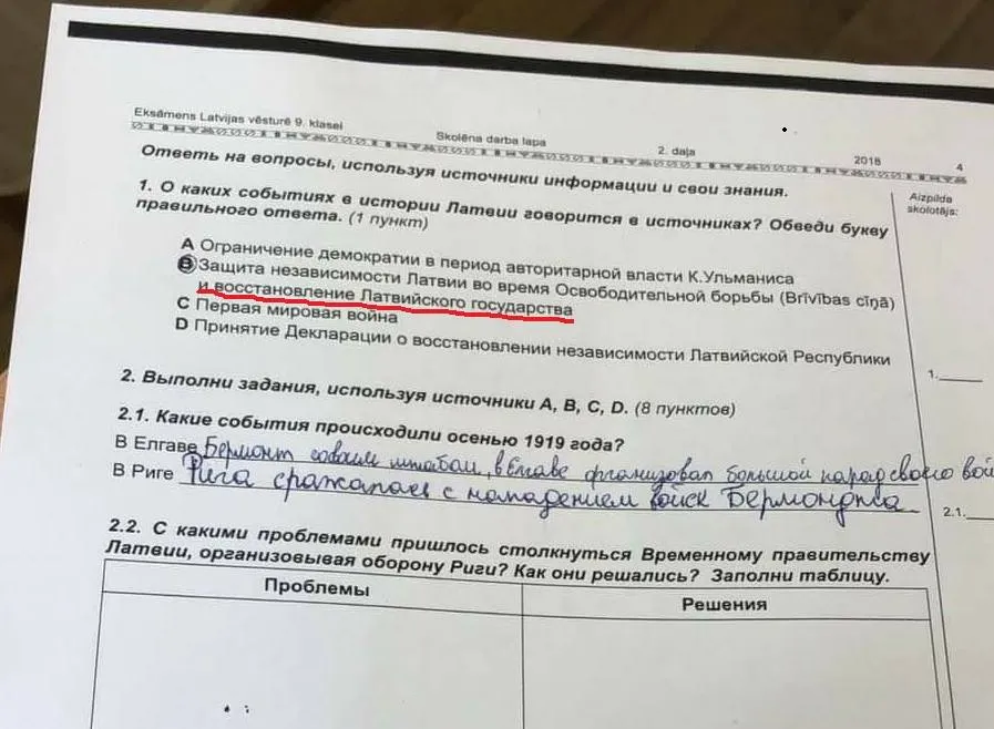 Прелести латвийского образования: перлы школьников из контрольных по истории
