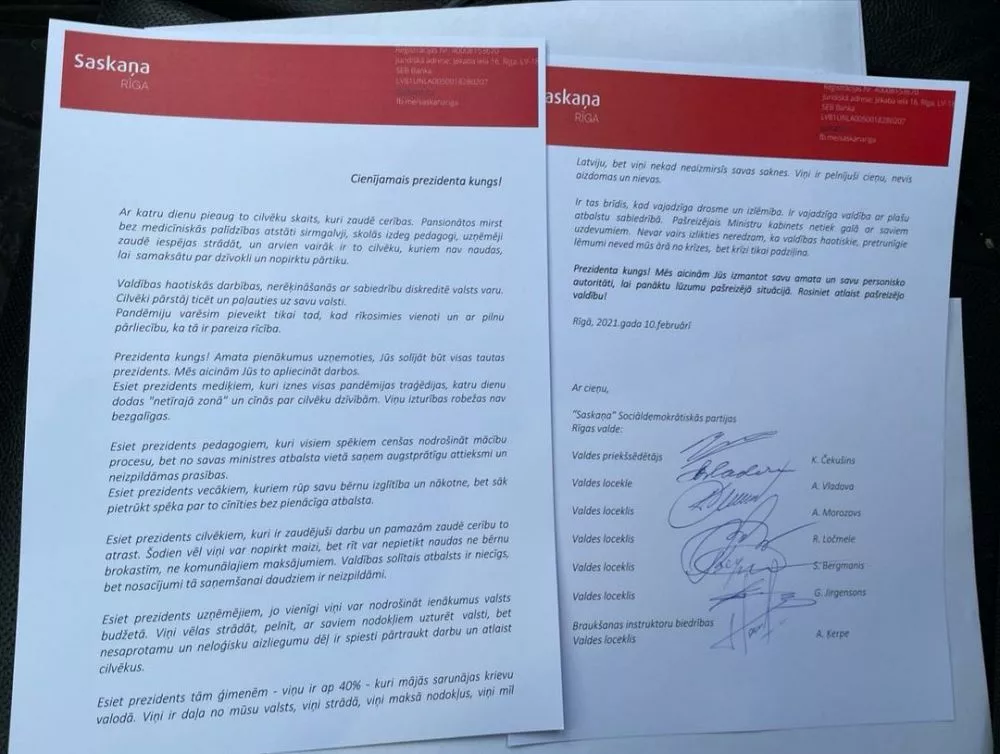 «Saskaņas» Rīgas nodaļa aicina Levitu rosināt atlaist valdību