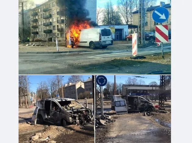 В Зиепниеккалнсе средь бела дня сгорел микроавтобус (ФОТО)