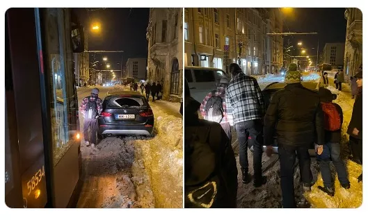 Гений парковки: автомобиль заблокировал движение трамваев на улице Миера (ФОТО)