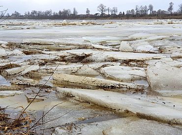 Glābēji krastā palīdz nokļūt pa ledus vižņiem Daugavas vidū kāpelējušam vīrietim