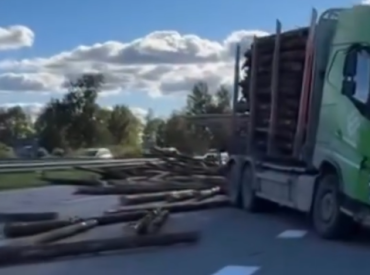 Легковушка не поделила Елгавское шоссе с лесовозом  (ВИДЕО)