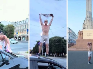 Полуголый юноша у памятника Свободы под «Катюшу»: зачем?