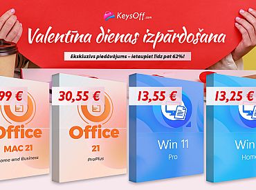 Valentīna dienas īpašie piedāvājumi! Iegādājieties MS Office 2021 Pro un Win 11 Pro par tikai 13 €! Viena maksājuma, lai izmantotu visu mūžu!!