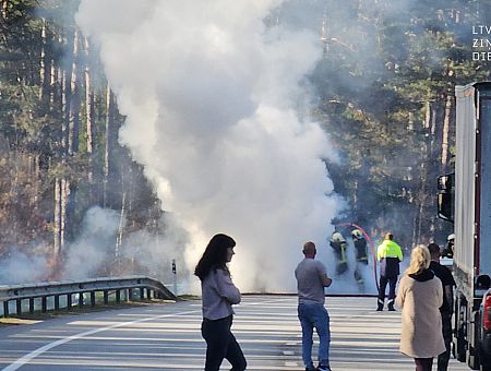 На Таллинском шоссе горит автомобиль: заблокировано движение в обоих направлениях
