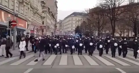 Сенсация в Вене: полиция сняла каски и маршировала вместе с народом (ВИДЕО)