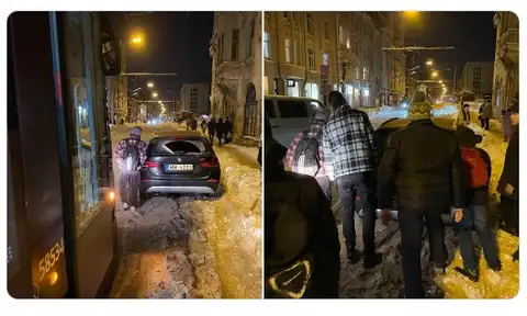 Гений парковки: автомобиль заблокировал движение трамваев на улице Миера (ФОТО)