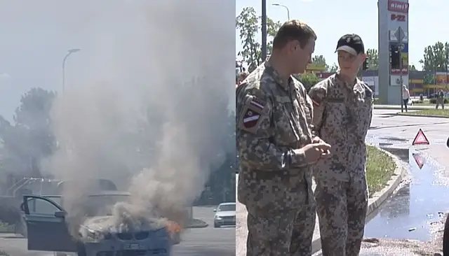 В загоревшейся на Маскавас машине ехали женщины с тремя детьми. На помощь им пришли яунсарги