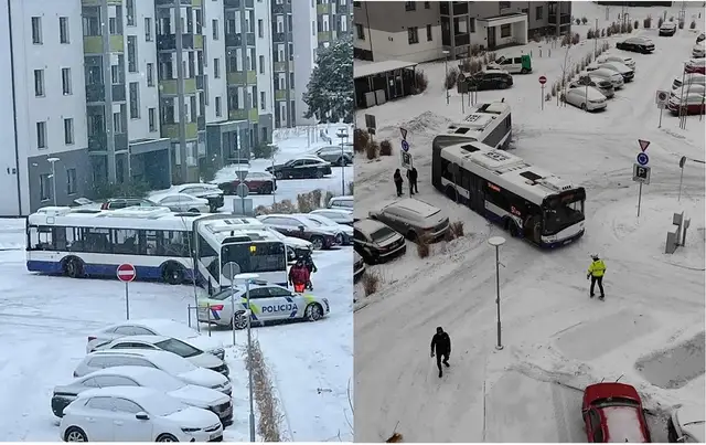 В Риге автобус заехал в жилую зону и застрял