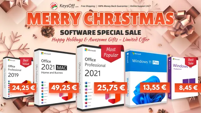 Izsaiņojiet Ziemassvētku pārsteigumu. Oriģinālā Office 2021 Pro cena ir 25,75 €!