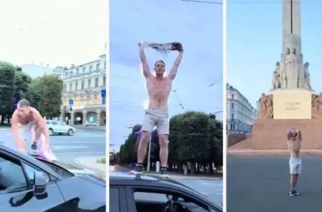 Полуголый юноша у памятника Свободы под «Катюшу»: зачем?